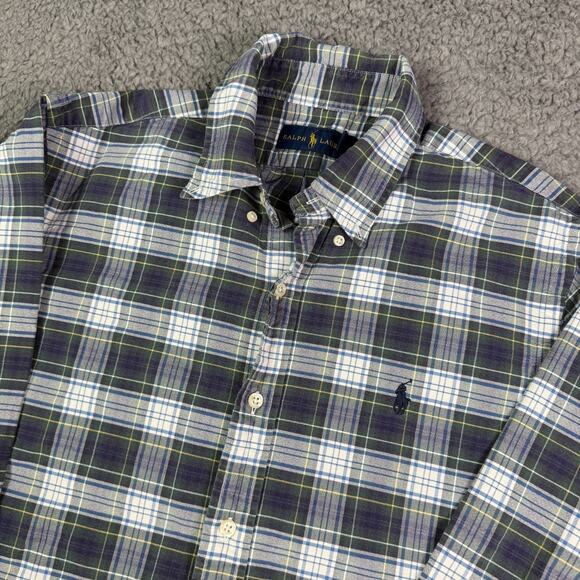 Ralph Lauren Shirt Mens M Tartan Plaid Button Down Oxford OCBD Pony FLAW - Picture 1 of 9